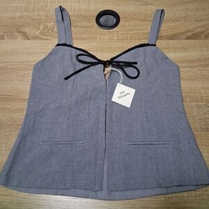 Women's Gray Sleeveless Top with Black Trim